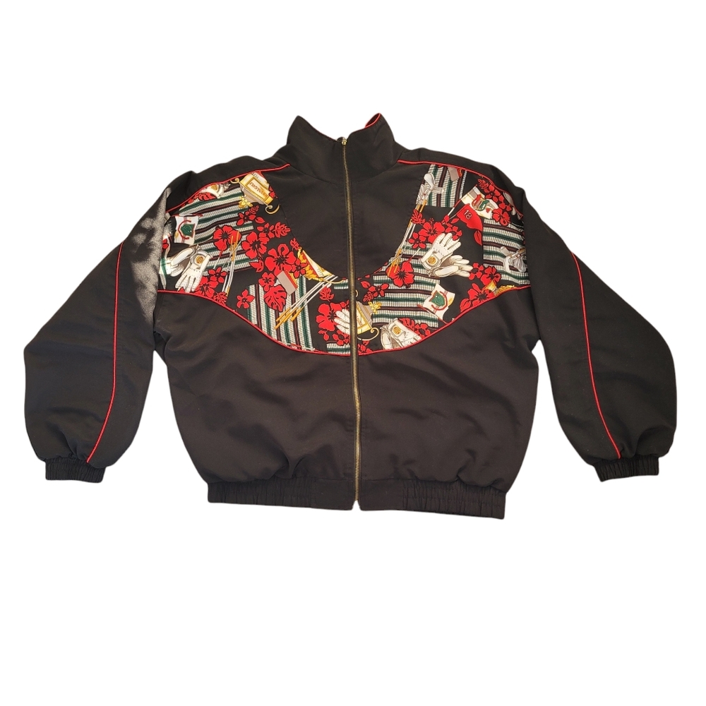 Vintage black and red golf themed bomber jacket size Medium